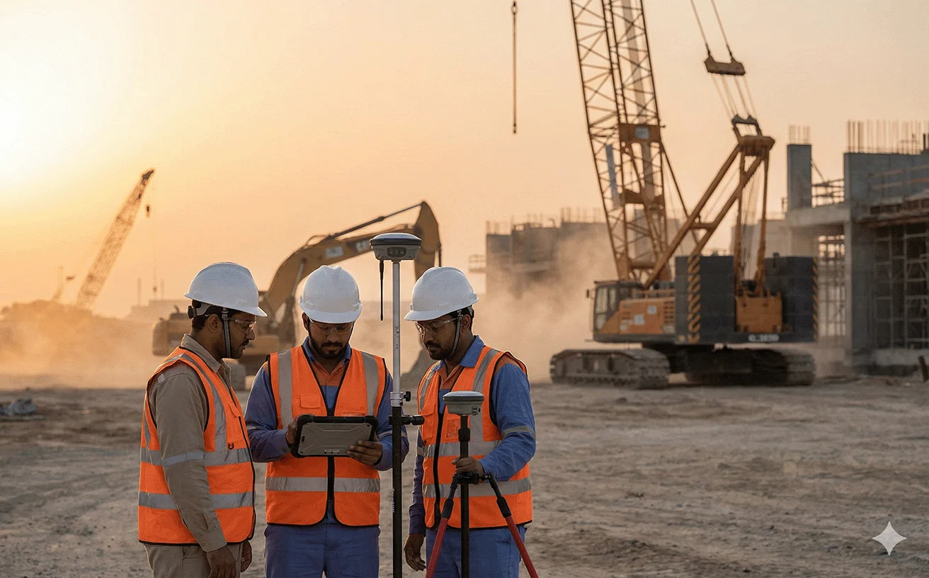 Survey field team working on an active site.
